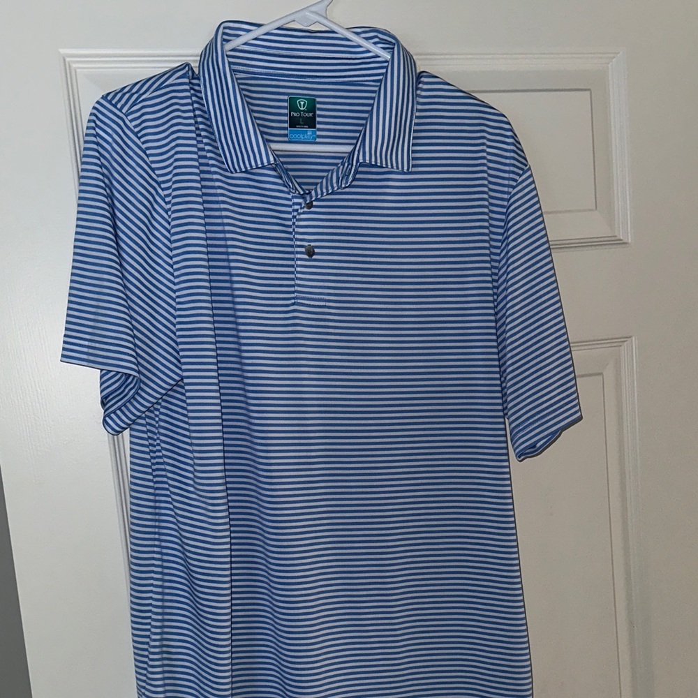 Pro Tour Men's Blue and White Striped Polo Shirt